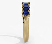 Elegant blue sapphire ring with baguette cut stone set in minimalist silver band for women’s fine jewelry